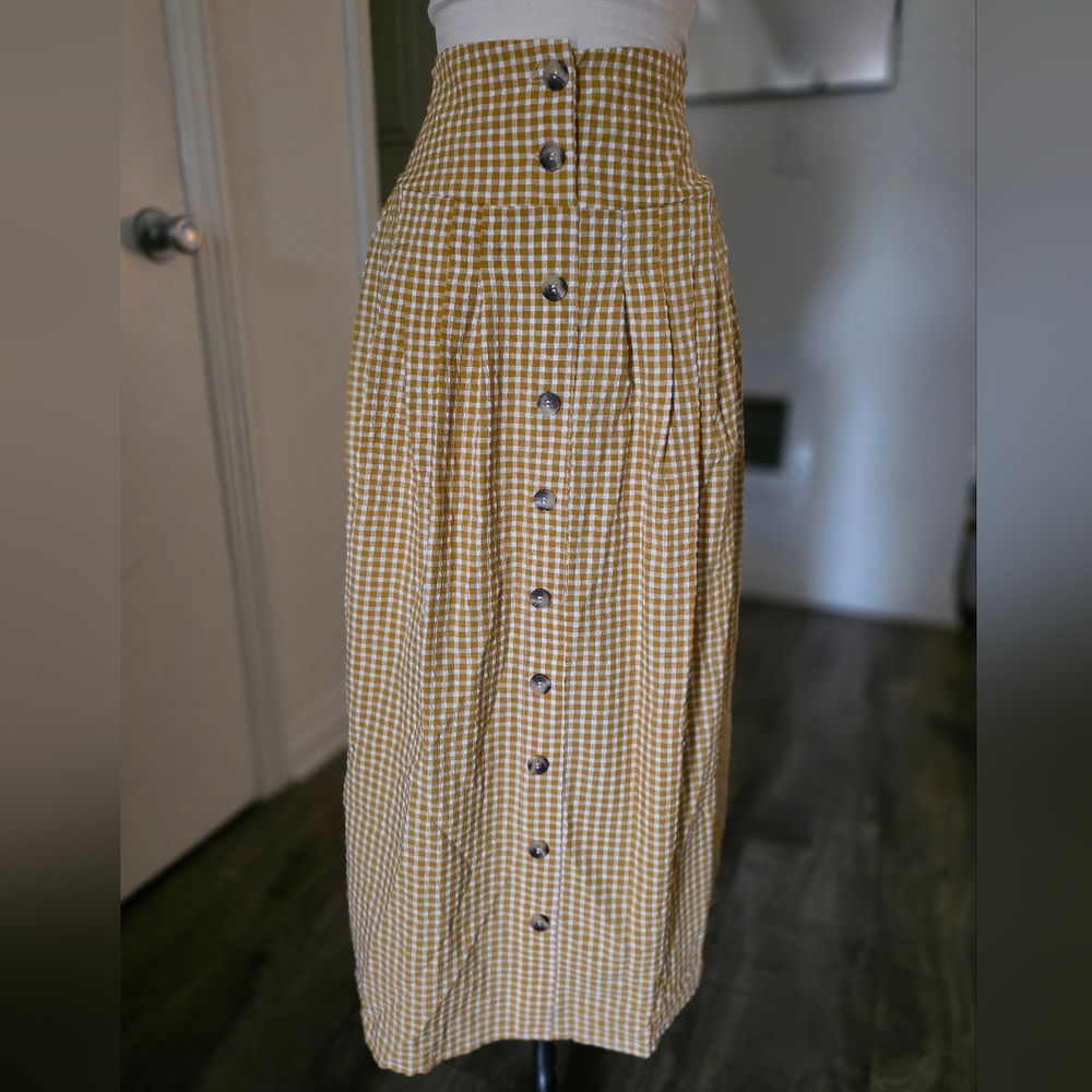 Yellow Checkered Maxi Skirt Picnic Pattern Size Small